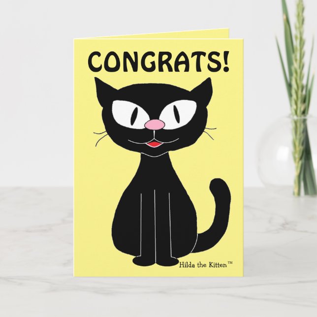 Cartão de Formatura Engraçado com Gato de Desenho (Frente)
