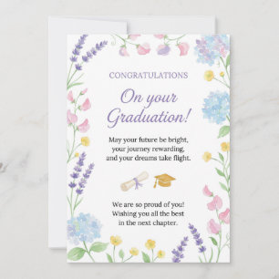 Cartão de Formatura Floral: Elegantes Parabéns par