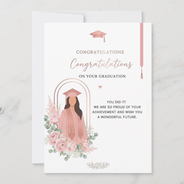 Cartão de Formatura Rosa Elegante | Parabéns (Frente)