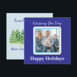 Cartão de foto azul de árvores de inverno nevadas<br><div class="desc">Cartão de foto de árvores de inverno nevadas pintadas à mão com aquarela. Adicione sua foto e personalize sua mensagem de temporada de férias. Encontra o pequeno cardeal vermelho? Eu amo pintura e design! Espero que você goste da minha arte.</div>