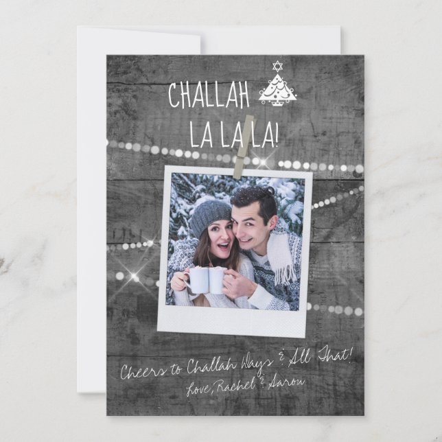 Cartão de Foto Chrismukkah para Pop de Cor Monocro (Frente)