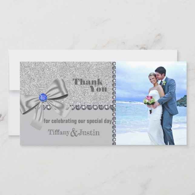 Cartão de Foto de Agradecimento com Brilho, Rosa,  (Frente)