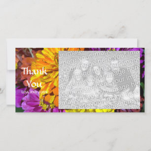 Cartão de Foto de Agradecimento com Flores de Zinn