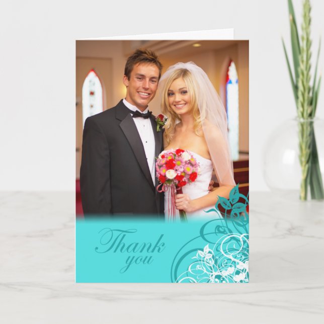 Cartão de foto de agradecimento de casamento com r (Frente)