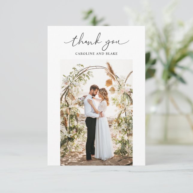 Cartão de Foto de Agradecimento de Casamento Swash (Em pé/Frente)