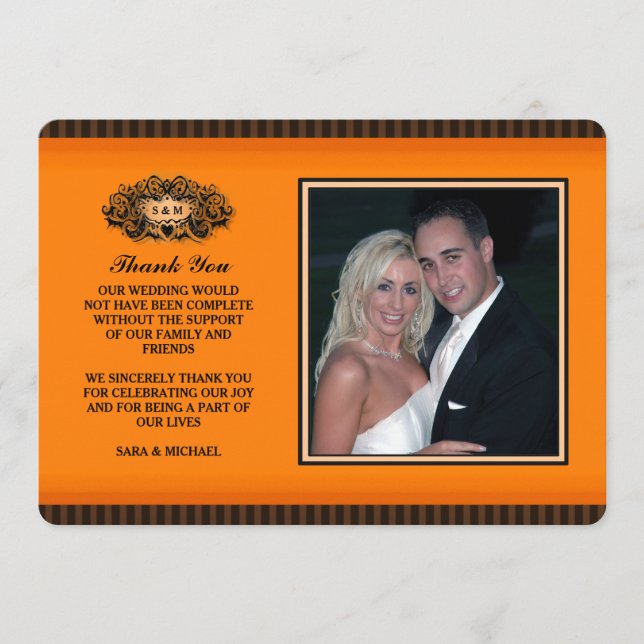Cartão de Foto de Agradecimento - Laranja e Preto (Frente)