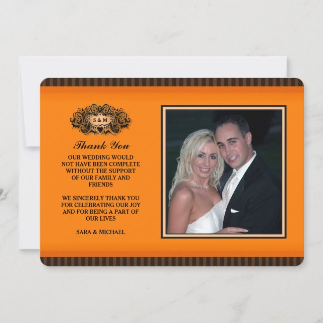 Cartão de Foto de Agradecimento - Laranja & Preto (Frente)