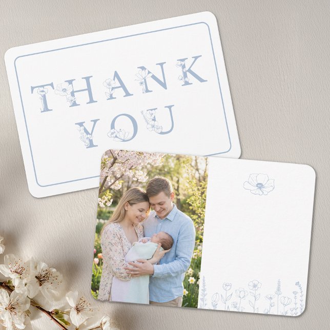 Cartão de Foto de Agradecimento para Chá de Bebê e (Dusty Blue Photo Thank You Card)