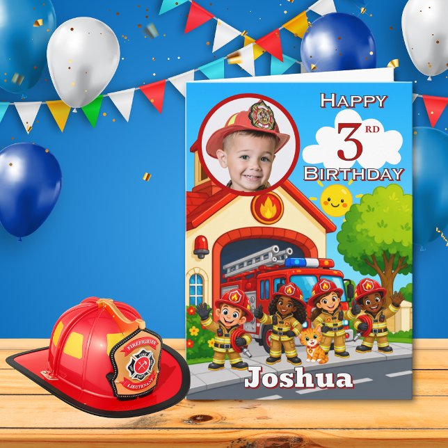 Cartão de Foto de Aniversário de Bombeiro 3 (Criador carregado)