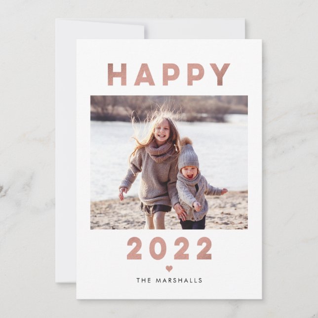 Cartão de Foto de Ano Novo 2022 com Letras Moderna (Frente)