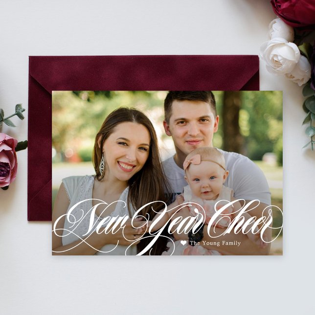 Cartão de Foto de Ano Novo Feliz com Design Girató (Criador carregado)