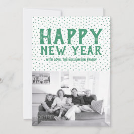 Cartão de Foto de Ano Novo Feliz Pontilhado | Verd