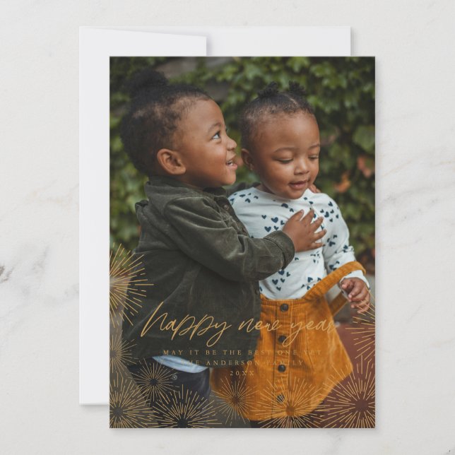 Cartão de Foto de Ano Novo Starburst (Frente)