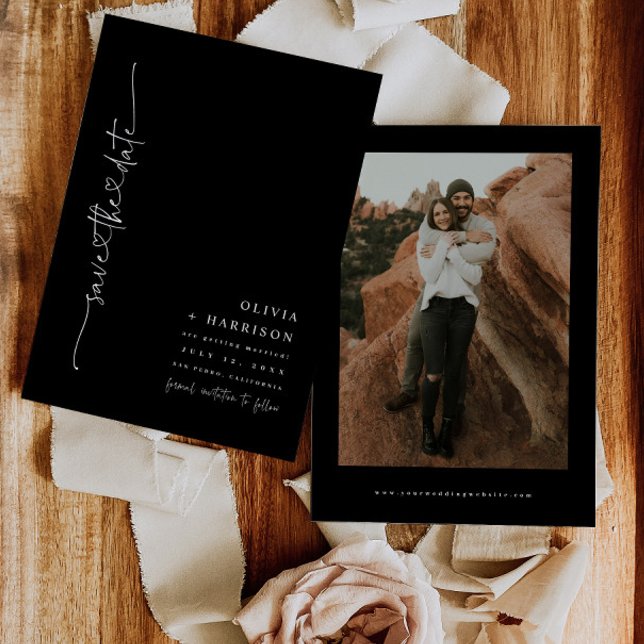 Cartão de Foto de Anúncio de Salve a Data com Letr (Criador carregado)