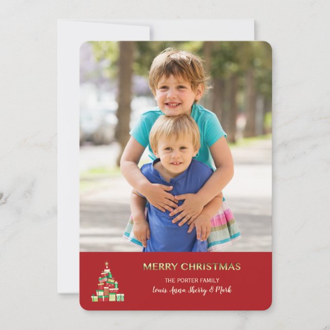 Cartão de Foto de Árvore de Natal de Caixas de Pre (Frente)