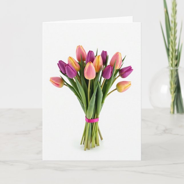 Cartão de Foto de Buquê de Flores Frescas (Frente)