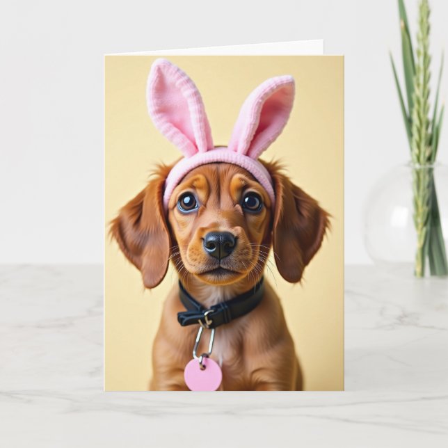 Cartão de Foto de Cachorrinho Fofo com Orelhas de  (Frente)