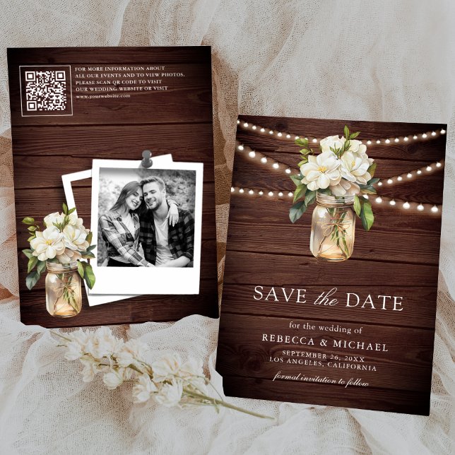 Cartão de Foto de Casamento com Código QR Floral d (Criador carregado)
