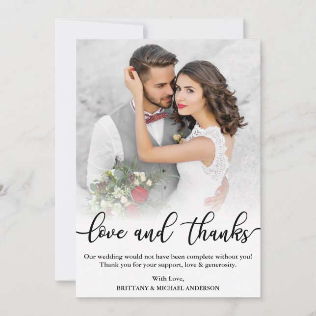 Cartão de Foto de Casamento com Letra Preta Amor e (Frente)