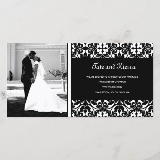Cartão de foto de casamento em damasco branco 311