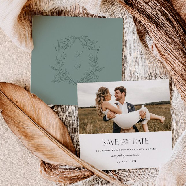 Cartão de Foto de Casamento Jacquard Crest Save th (Criador carregado)