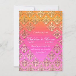 Cartão de Foto de Convite Indiano Damask Rosa Lara