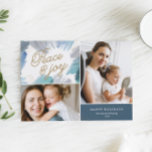 Cartão de Foto de Férias Cerúleo<br><div class="desc">Um design artístico de férias em azul e dourado por Shelby Allison.</div>