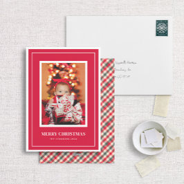 Cartão de Foto de Férias Clássico em Vermelho e Br