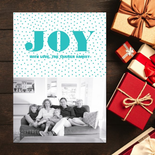 Cartão de Foto de Férias Dotted Joy | Turquesa (Dotted Joy Holiday Photo Card - Turquoise)