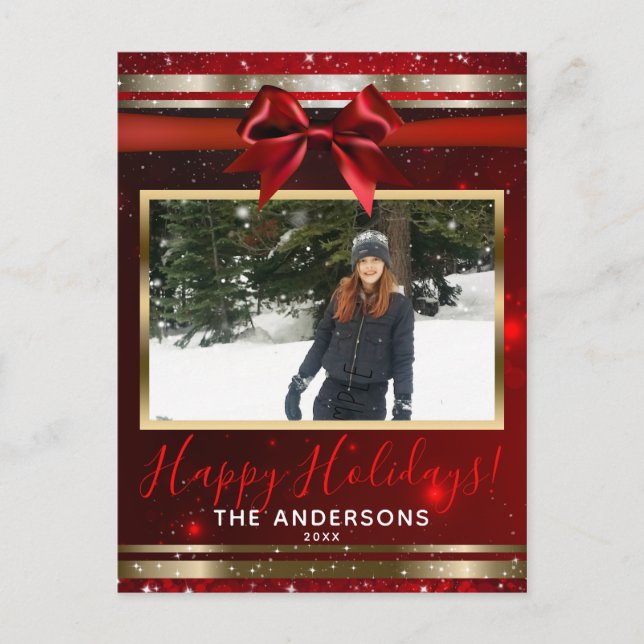 Cartão de Foto de Férias Glamouroso Dourado com La (Frente)