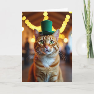 Cartão de Foto de Gato Ruivo com Chapéu Alto