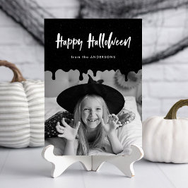 Cartão de Foto de Halloween Preto com Sangue Pinga