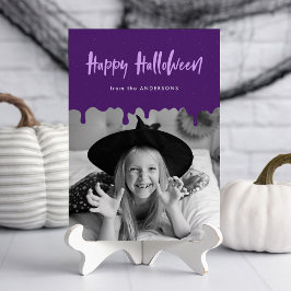 Cartão de Foto de Halloween Roxo Sangrando