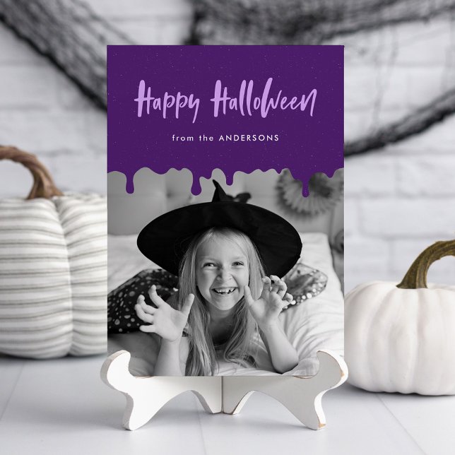 Cartão de Foto de Halloween Roxo Sangrando (Criador carregado)
