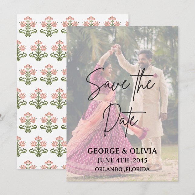 Cartão de Foto de Indian Wedding Save the Date (Frente/Verso)