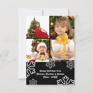 Cartão de Foto de Natal 3x5 - Design de Neve Preto