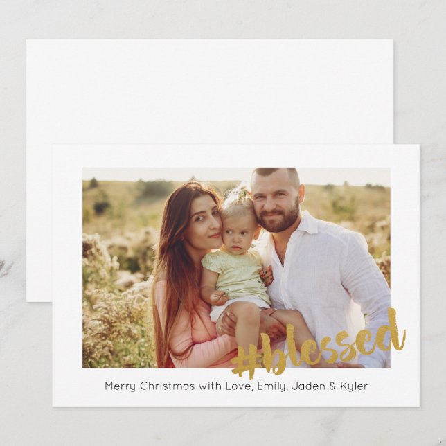 Cartão de Foto de Natal Abençoado a Ouro (Frente/Verso)