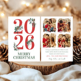 Cartão de Foto de Natal Clássico de 2026 com Folha