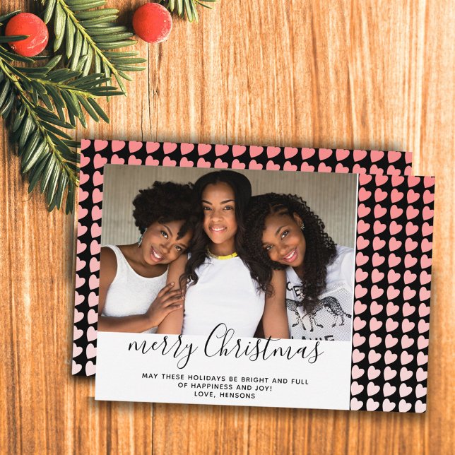 Cartão de Foto de Natal com Coração Preto Rosa (Criador carregado)