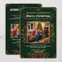 Cartão de Foto de Natal com Coroa de Natal Esmeral