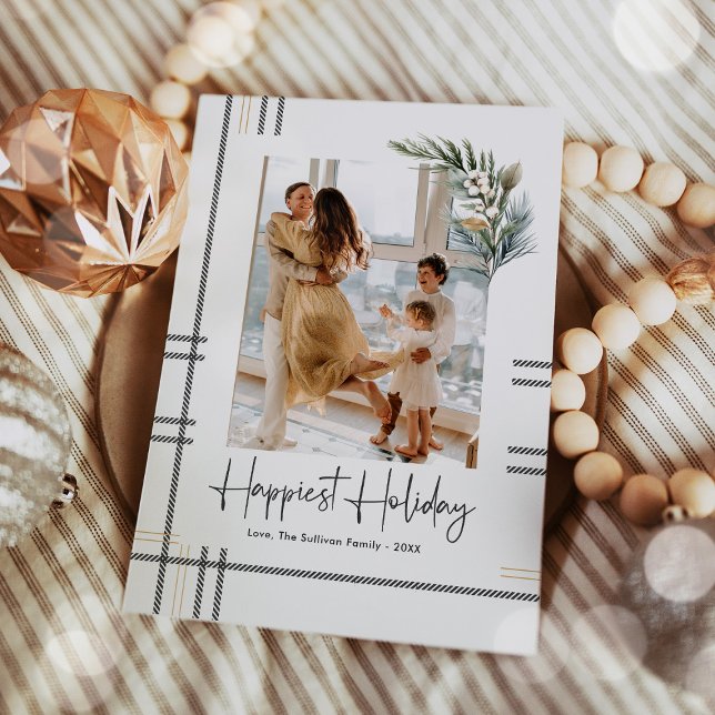 Cartão de foto de Natal moderno xadrez escrito (Criador carregado)