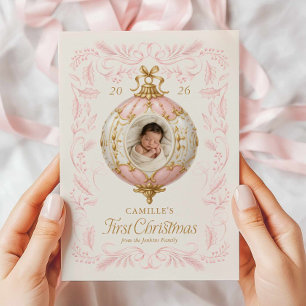 Cartão de Foto de Primeiro Natal de Bebê Menina El