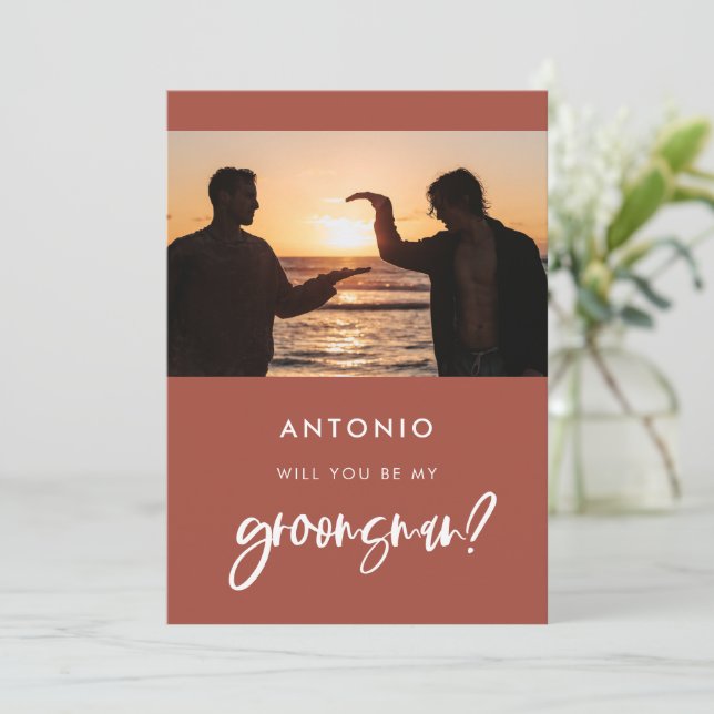 Cartão de foto de proposta de padrinho de moderno  (Em pé/Frente)