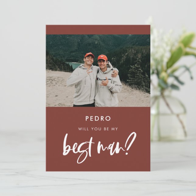 Cartão de foto de proposta de padrinho de terracot (Em pé/Frente)
