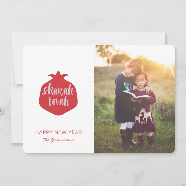 Cartão de Foto de Romã Shana Tovah - Vermelho (Frente)