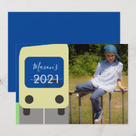 Cartão de Foto de Rótulo Amarelo de Ônibus no Prim