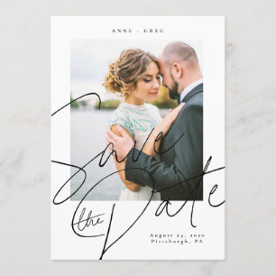 Cartão de Foto de Salvar a Data em Branco e Preto 