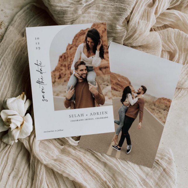 Cartão de Foto de Save the Date de Arco Mínimo com (Criador carregado)