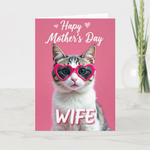 Cartão de Foto do Dia das Mães com Coração Felino