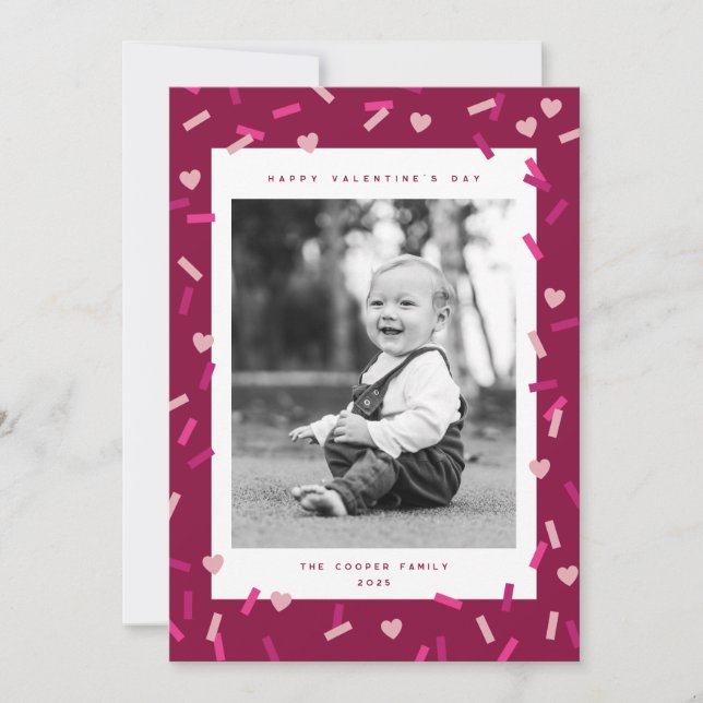 Cartão de Foto do Dia dos Namorados com Confetes n (Frente)